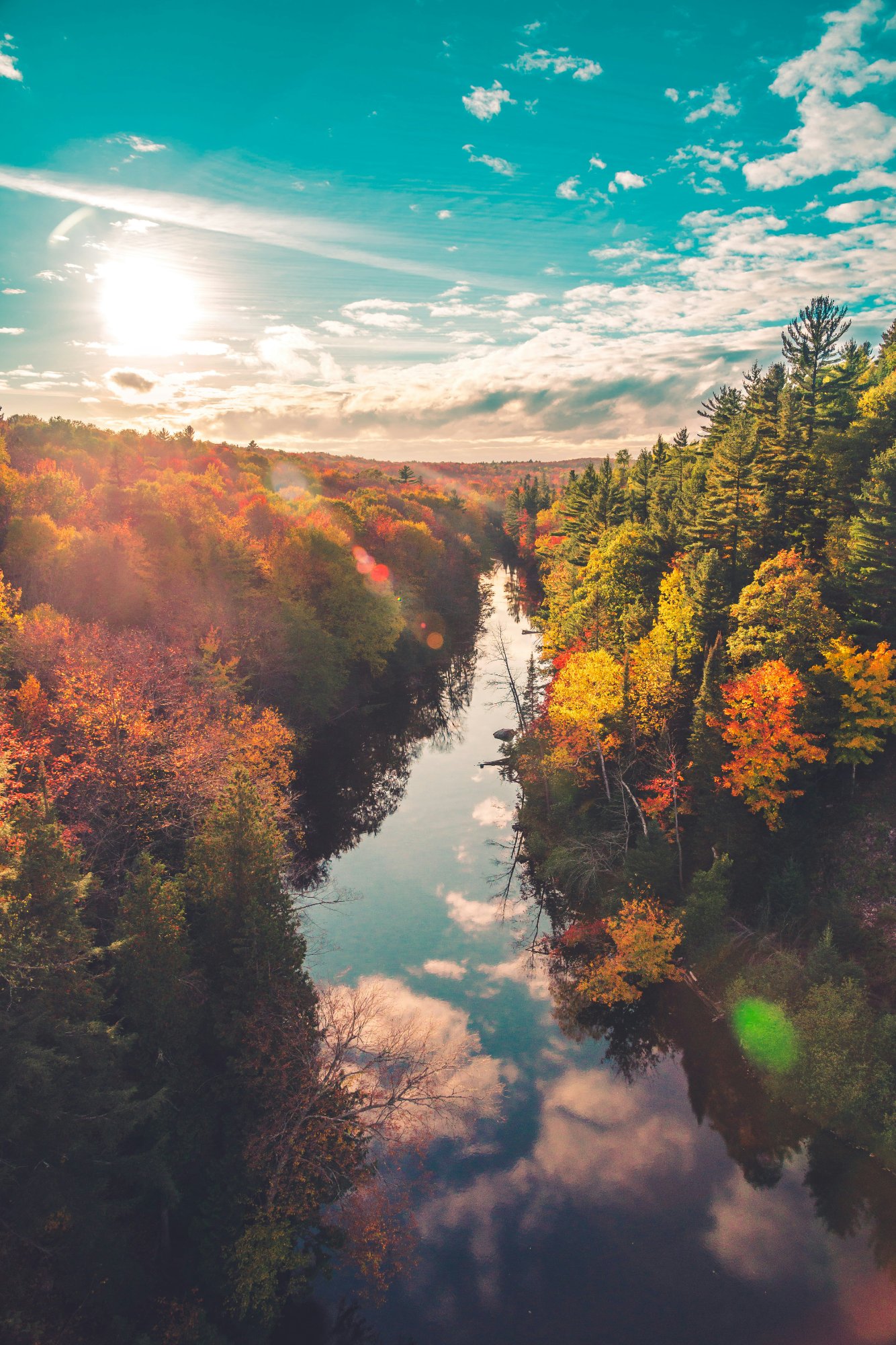 Upper Peninsula fall colors reflected in river